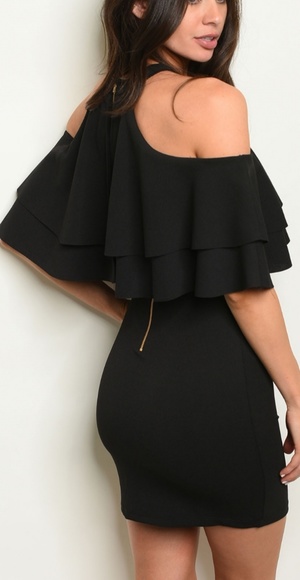 Bodycon Cold Shoulder Choker Halter Mini Dress - Picture 2 of 2